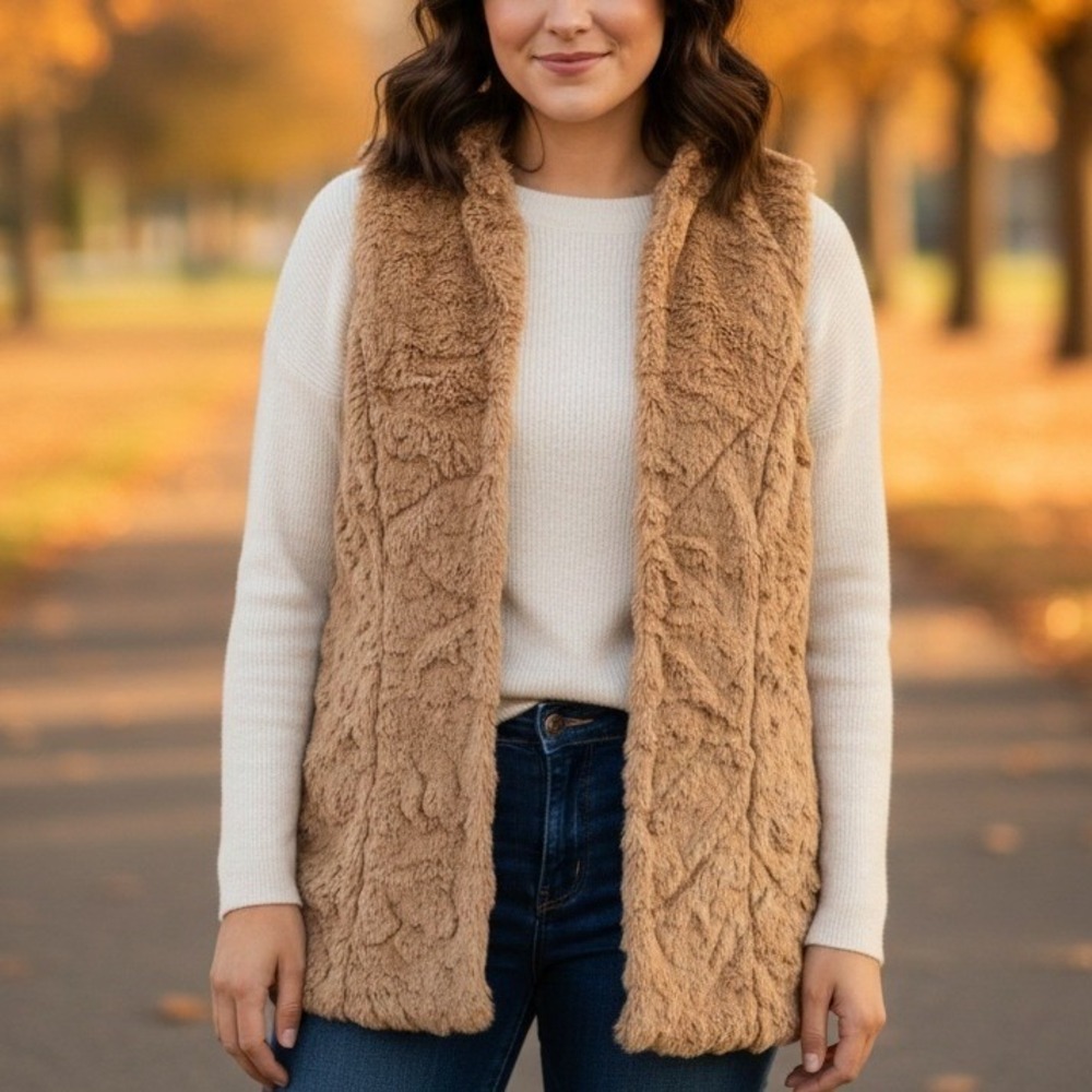 Charming Charlie‎ Womens Open Front Faux Fur Vest Size S Fuzzy Cozy Winter Layer